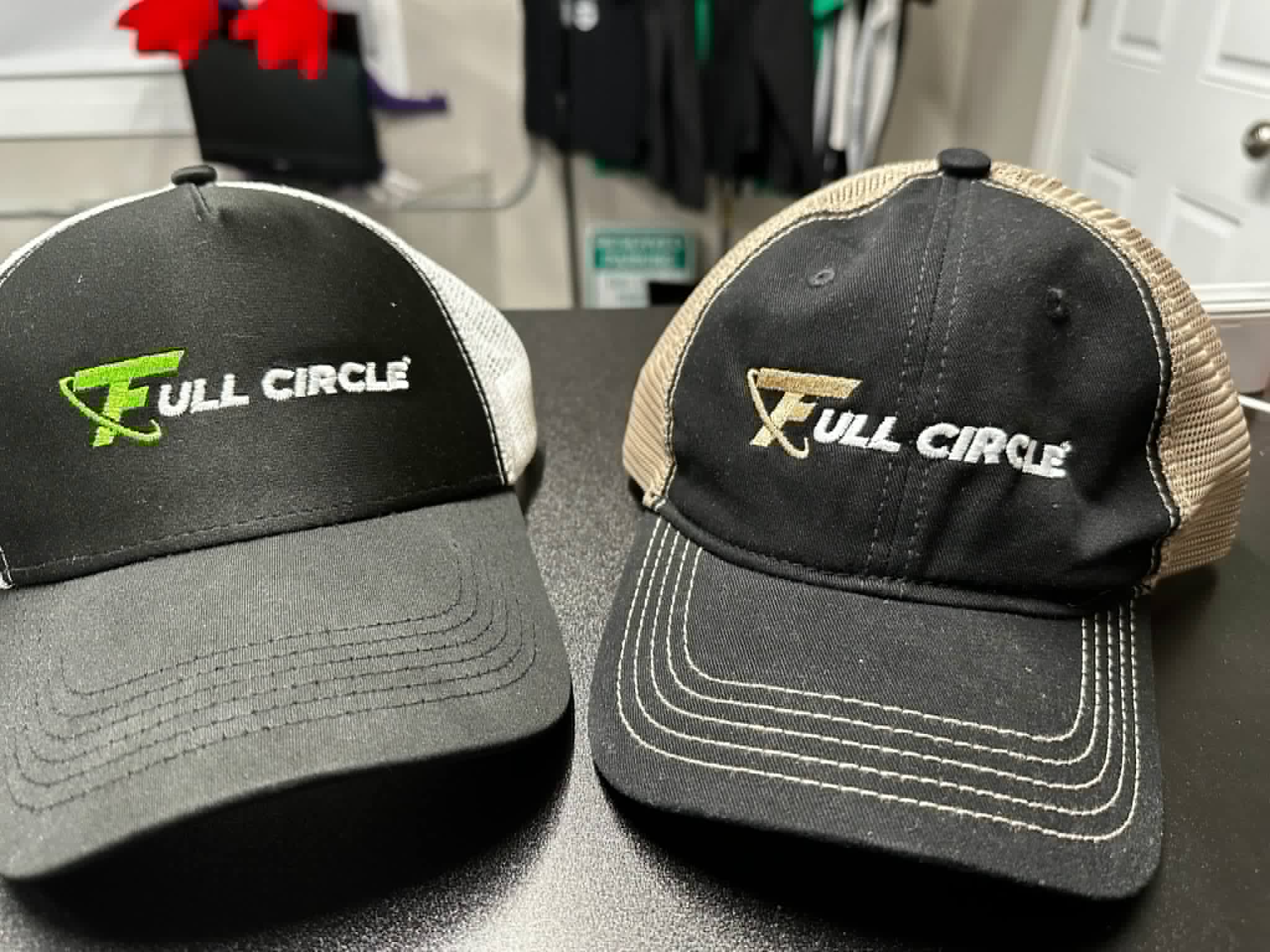 Full Circle embroidered hats